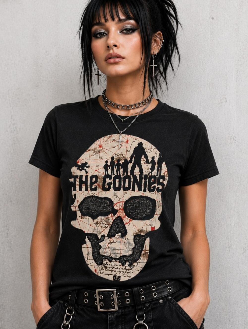The Goonies Glitter Skull Graphic Tee Women's Small
